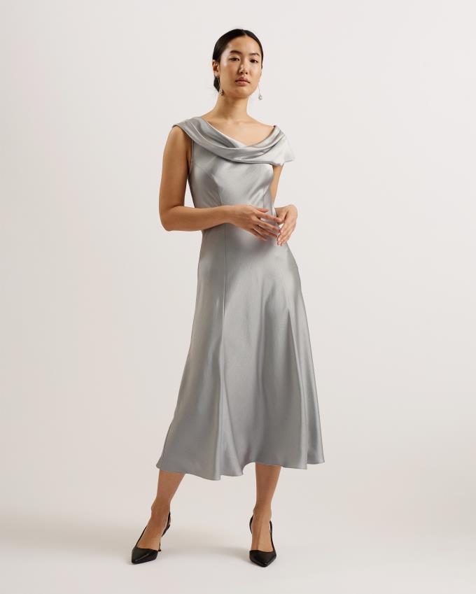 Peignoir Ted Baker Draped Neck Satin Midi Grise Clair Femme | VRK-67043891